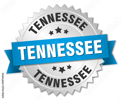 Tennessee round silver badge with blue ribbon