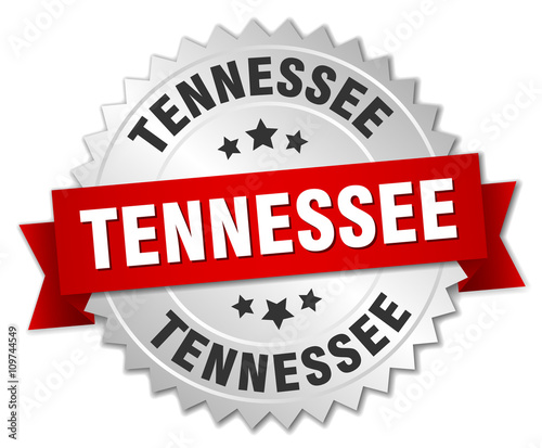 Tennessee  round silver badge with red ribbon