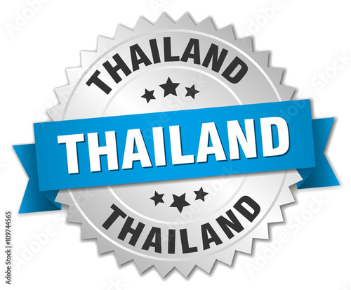 Thailand round silver badge with blue ribbon