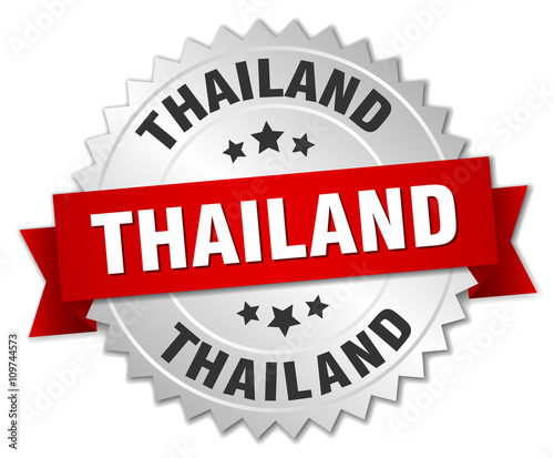 Thailand  round silver badge with red ribbon