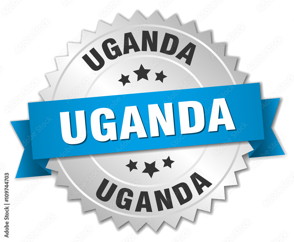 Uganda round silver badge with blue ribbon Uganda round silver badge with blue ribbon