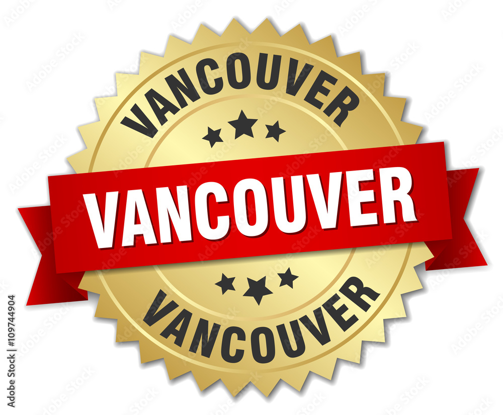 Vancouver round golden badge with red ribbon Vancouver round golden badge with red ribbon
