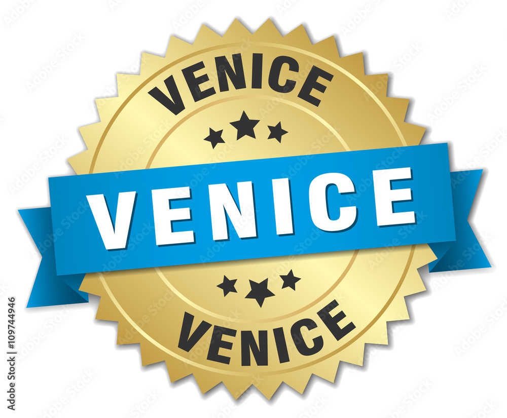 Venice round golden badge with blue ribbon Venice round golden badge with blue ribbon