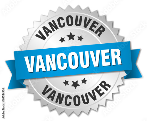 Vancouver round silver badge with blue ribbon