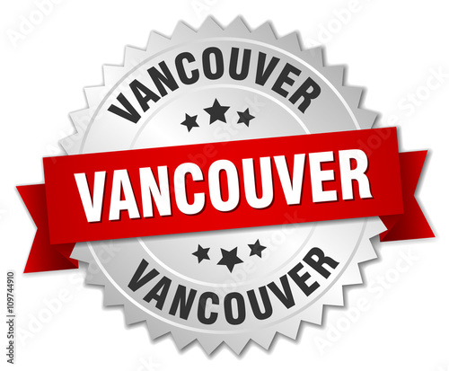 Vancouver  round silver badge with red ribbon