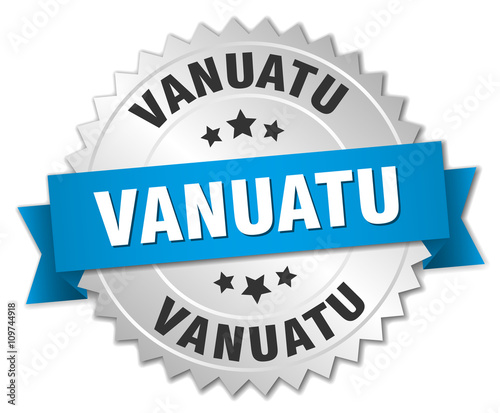 Vanuatu round silver badge with blue ribbon