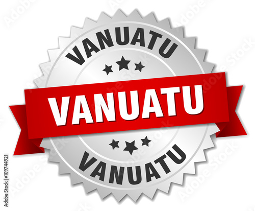 Vanuatu  round silver badge with red ribbon
