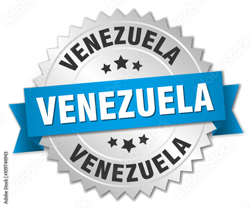 Venezuela round silver badge with blue ribbon