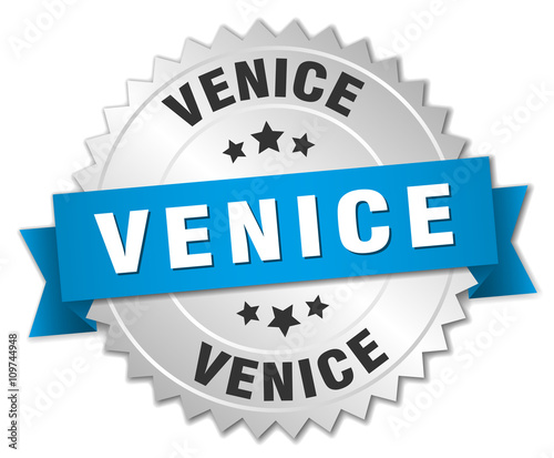 Venice round silver badge with blue ribbon