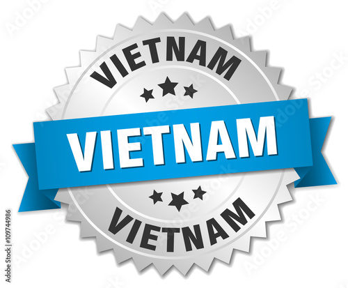 Vietnam round silver badge with blue ribbon