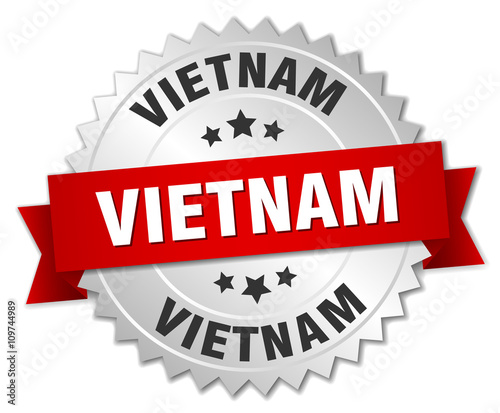 Vietnam  round silver badge with red ribbon