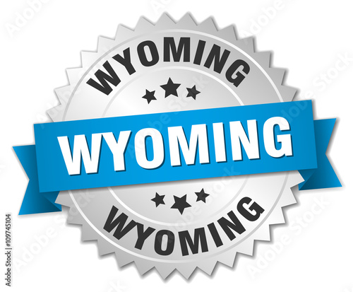 Wyoming round silver badge with blue ribbon