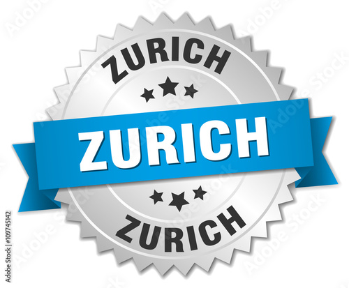 Zurich round silver badge with blue ribbon