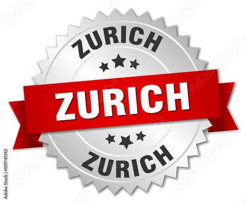 Zurich  round silver badge with red ribbon