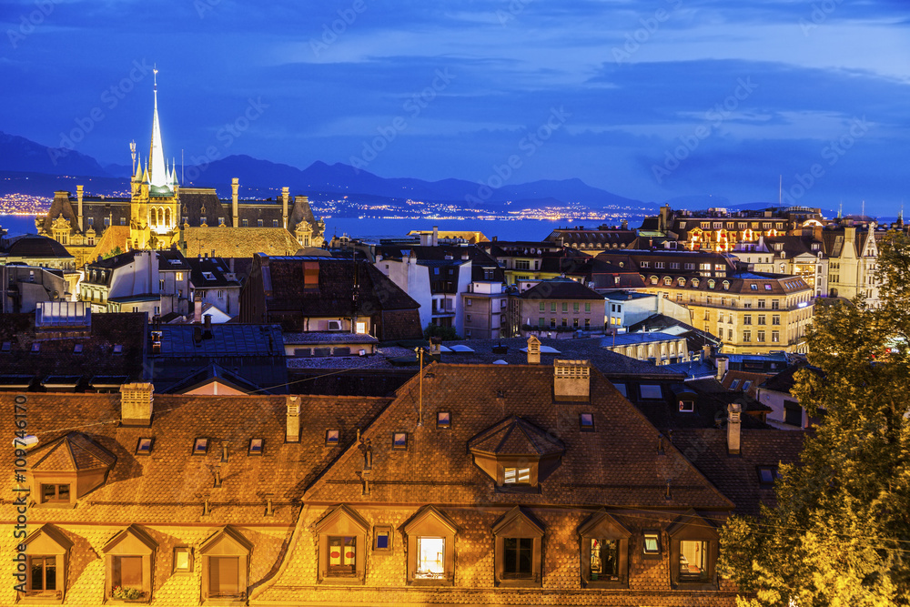 Obraz premium Lausanne panorama with Saint-Francois Church
