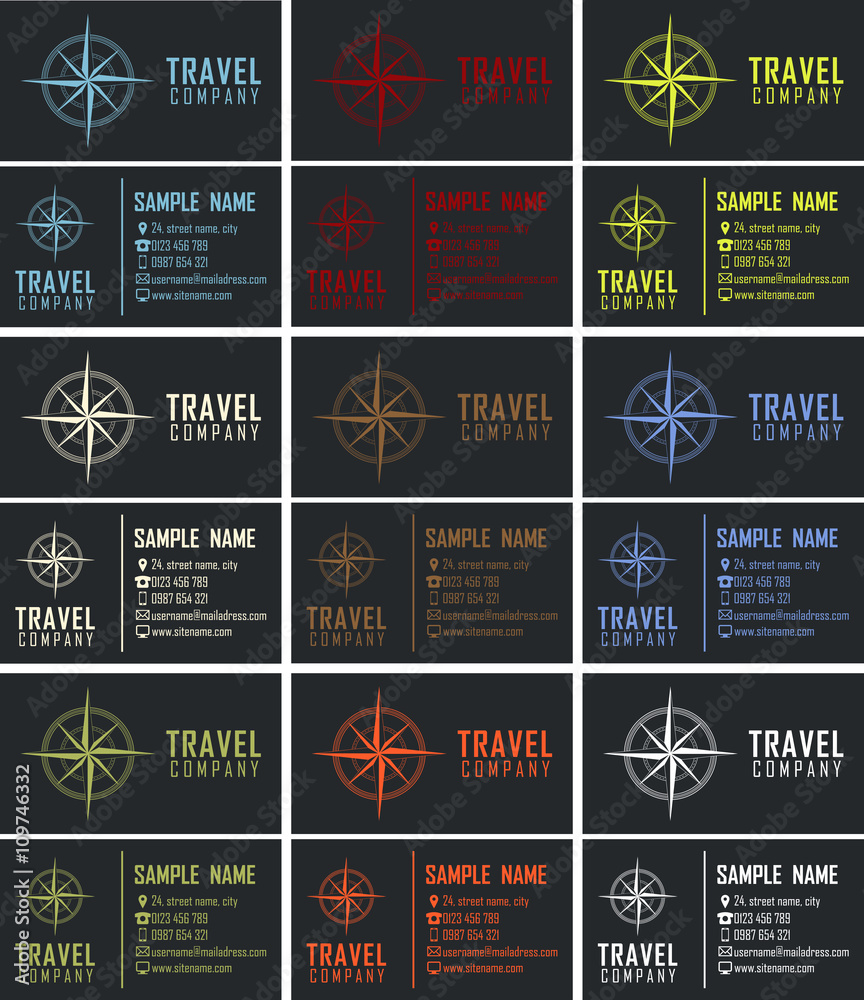 Business cards vector pack for travel company