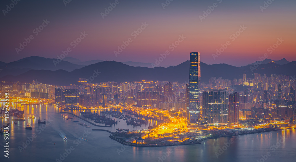 Hong Kong central district skyline and Victoria Harbour view at