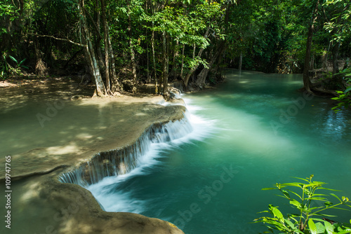 Green landscape with beautiful waterfall , Erawan waterfall , Loacated Kanchanaburi Province , Thailand