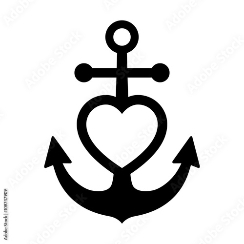 Fotografia, Obraz Anchored / anchor heart flat icon for apps and websites