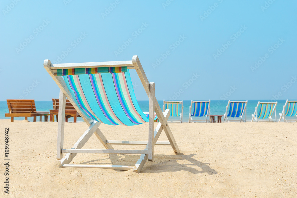 canvas beach bed on the beach with nice sky and cloud canvas beach bed on the beach with nice sky and cloud