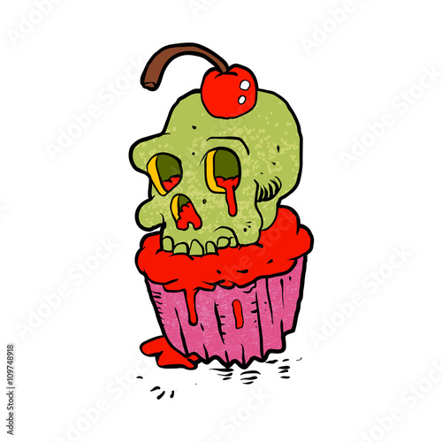 spooky skull cupcake cartoon