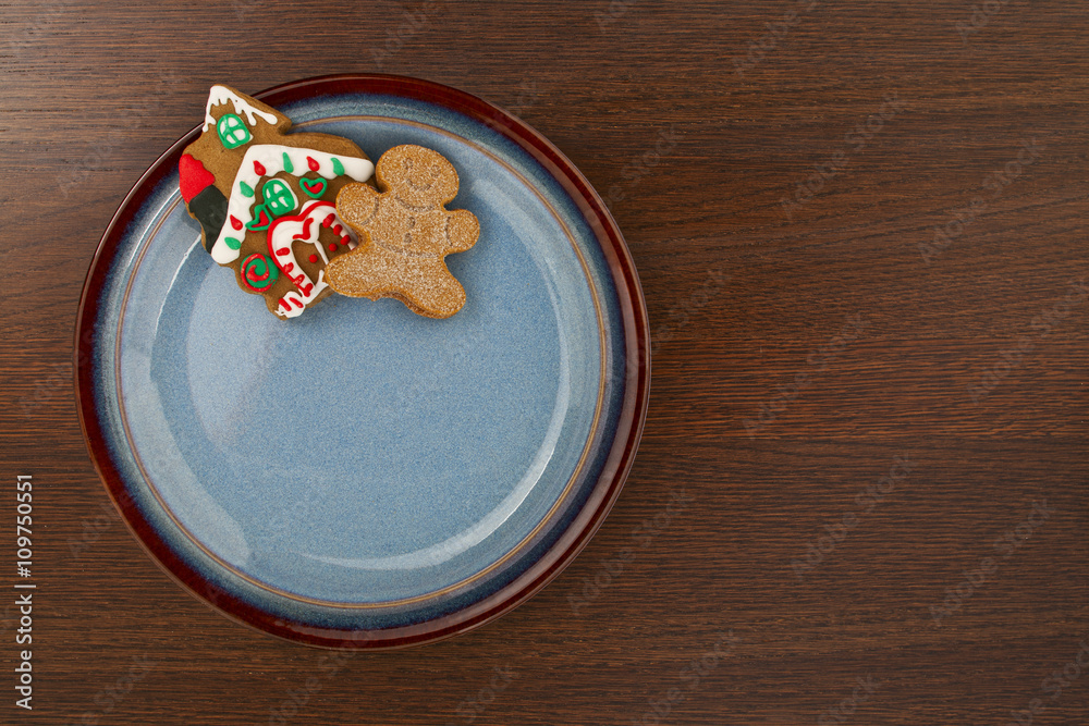 plate with gingerbread man and house. plate with gingerbread man and house.