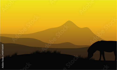 Zebra silhouette with mountain backgrounds