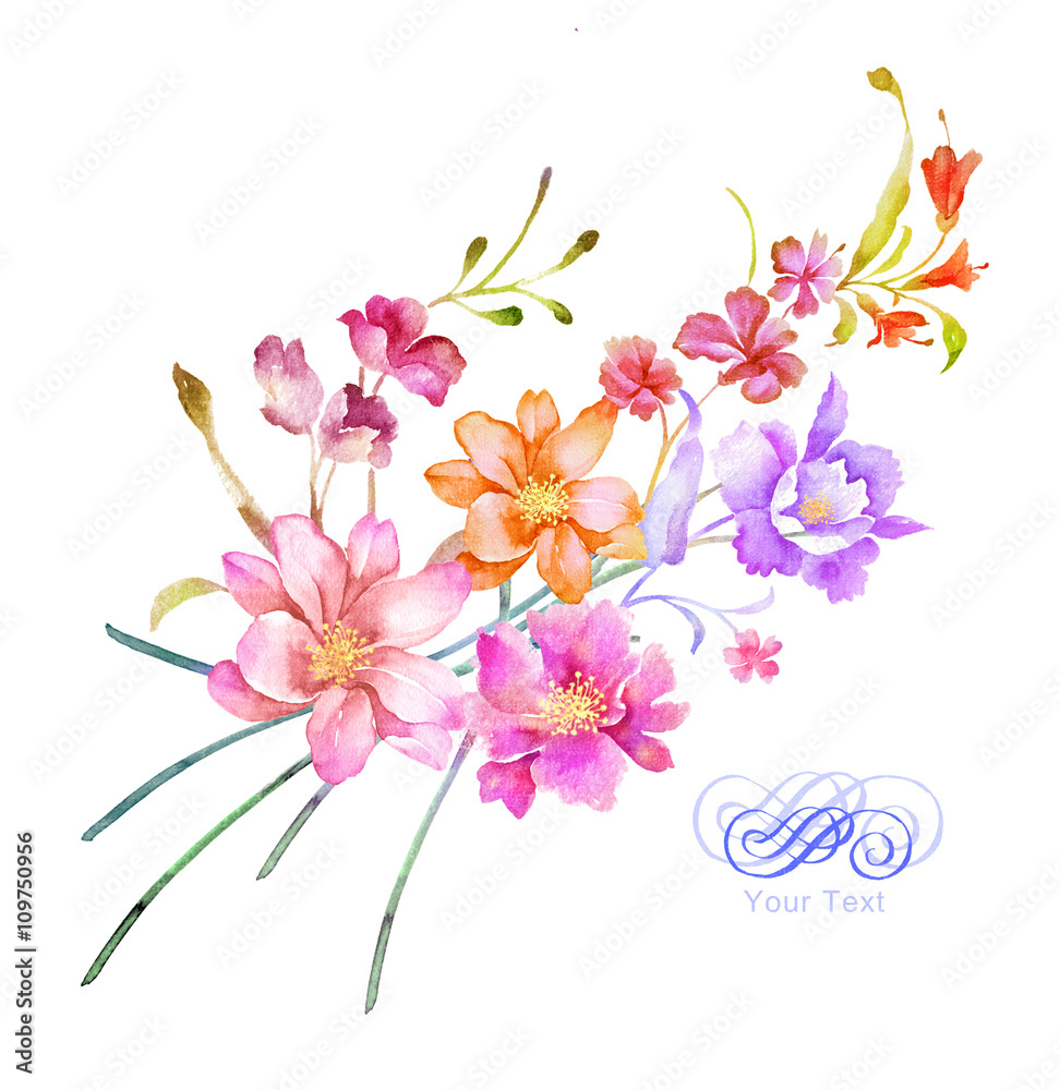 Obraz akwarela ilustracja kwiaty w prostym tle