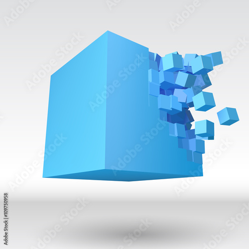 Vector 3D cube explosion with cubical particles