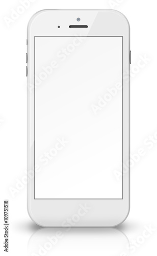 Smart phone with blank screen isolated on white background.