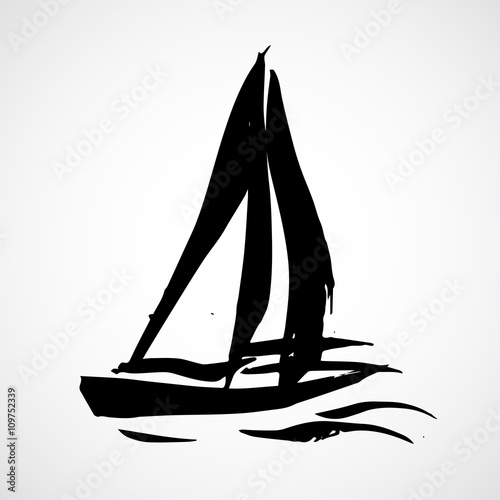 Hand drawn sailboat. Isolated on white background