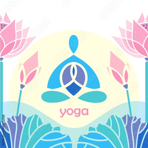 bright mosaic design emblem yoga lotus position