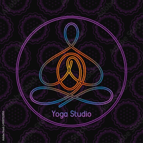 emblem for the yoga studio in a circle on a dark background