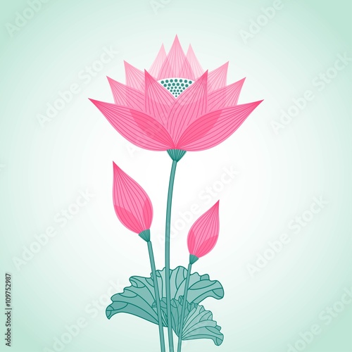 isolated decorative stylized lotus flower with two buds