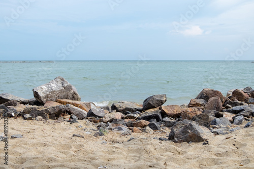 Many big rock sand beach horizon © Mumemories