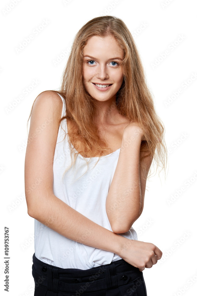 Portrait of young cheerful smiling woman Portrait of young cheerful smiling woman