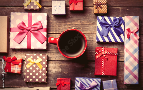 gifts and cup of coffee