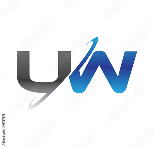 uw initial logo with double swoosh blue and grey