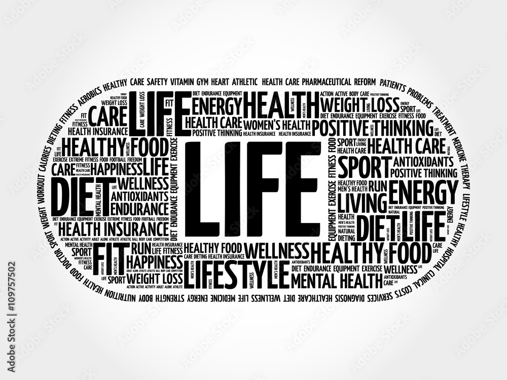 Fototapeta LIFE word cloud, fitness, health concept