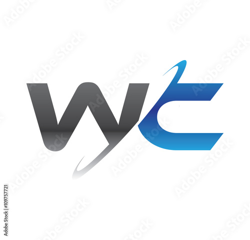 wc initial logo with double swoosh blue and grey