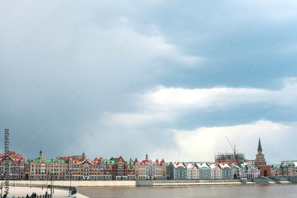 Yoshkar-Ola, Russia - April 30, 2016: Bruges Quay in the city of Yoshkar-Ola in Russian copy of the waterfront in the city of Bruges in Belgium