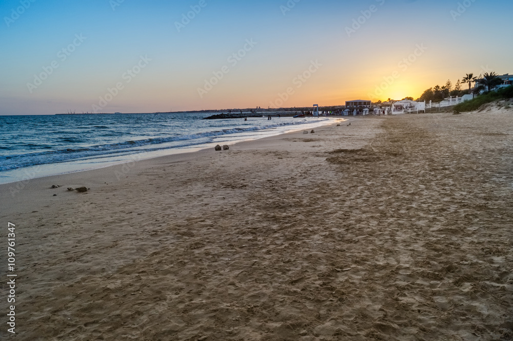 View at sunset on the beautiful beach of Pozzallo, Sicily