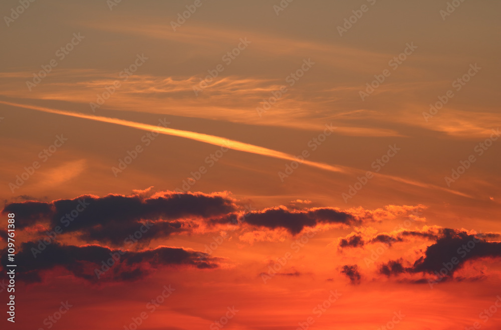 Sunset with clouds, atmospheric effect