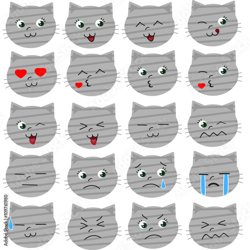 Fototapeta Naklejka Na Ścianę i Meble -  Set of cat emoticons in cartoon style.
