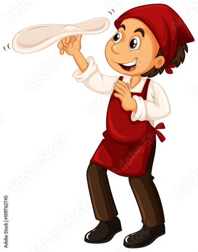 Chef with red apron making pizza