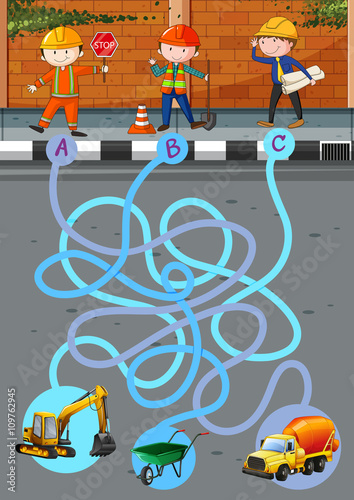 Game template with construction workers and tools