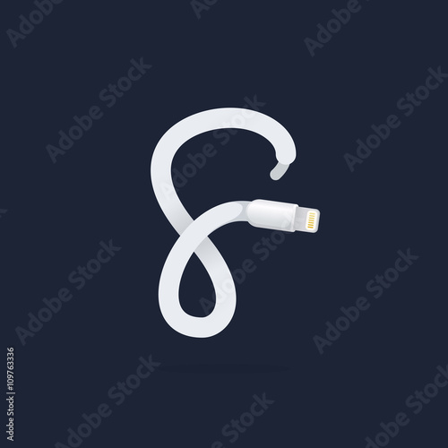 F letter logo formed by lightning cable.