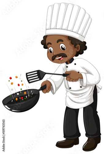 Chef cooking with frying pan and spatula