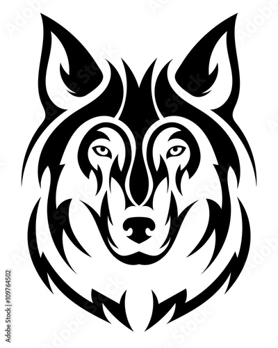 Beautiful wolf tattoo.Vector wolf's head as a design element on isolated background