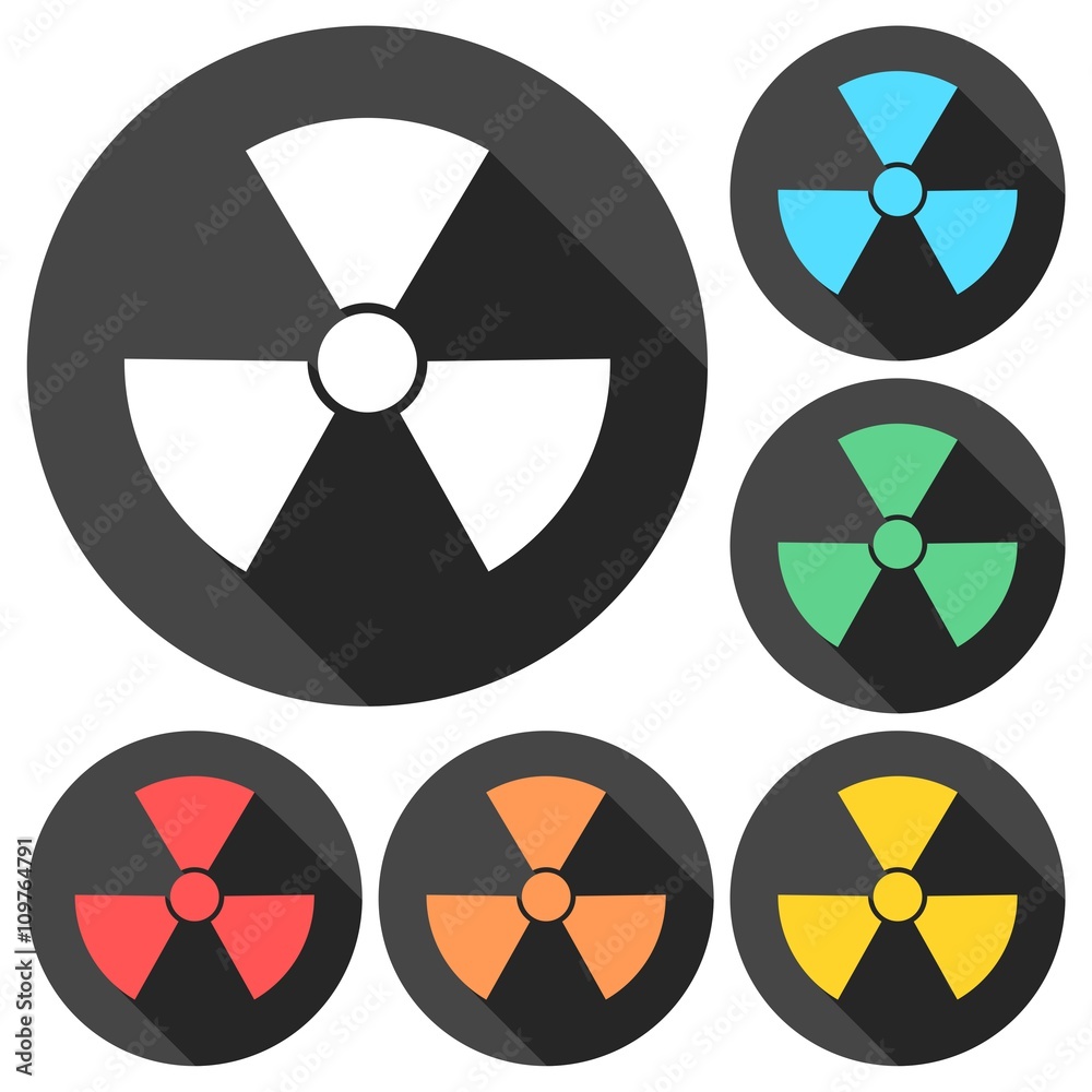 Radiation symbol set with long shadow